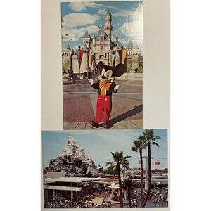 Vintage 2 Disneyland Postcards Mickey Mouse Sleeping Beauty Castle Tomorrowland
